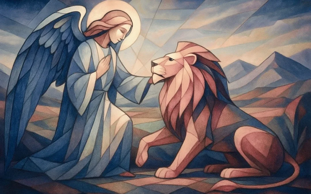 Moral courage depicted by the Lion and the Angel